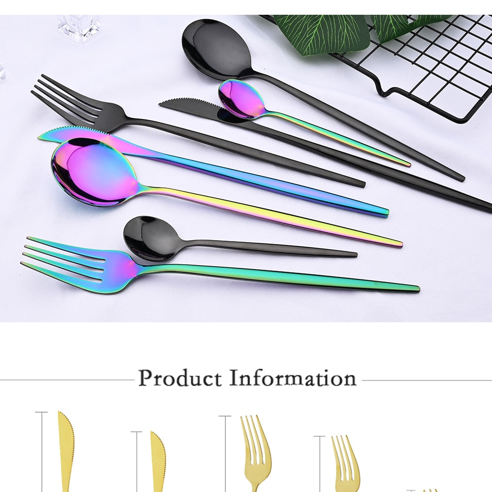 24pcs Black & Gold Stainless Steel Cutlery Set